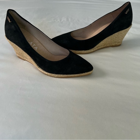 Viscata Limited Edition Black Suede Roses V Cut Espadrille Wedges - Picture 2 of 7